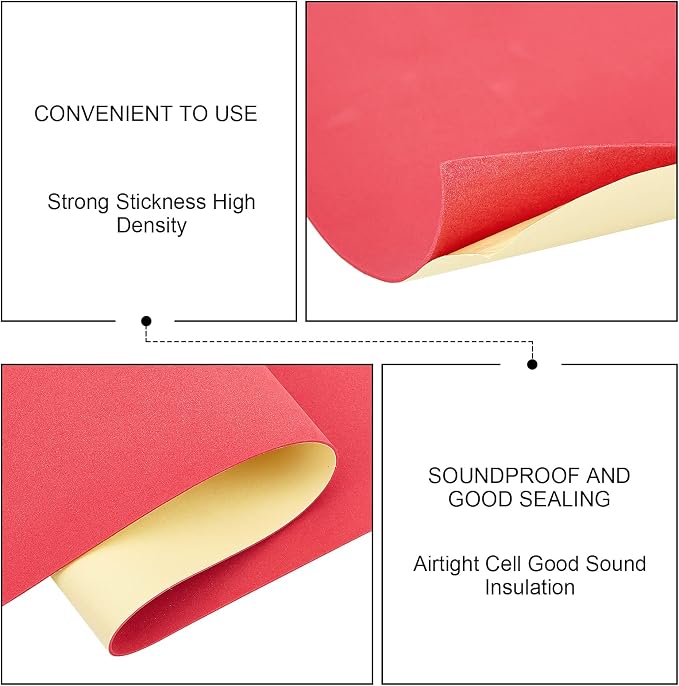 BENECREAT 1mm Thick Red Self-Adhesive EVA Foam Roll 78.7x11.8 Inch - Image 3