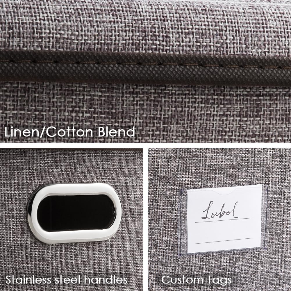 PRANDOM Foldable Storage Boxes with Lids [3-Pack] Linen Fabric Collapsible Storage Bins Organizer Containers Baskets Cube with Cover for Home Bedroom Closet Office Nursery (14.9x9.8x9.8)
