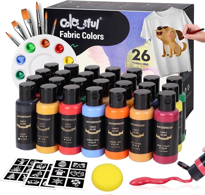 Colorful Permanent Fabric Paint, 26 Colors Soft Fabric Paint in Bottles by colorful