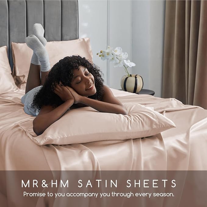 MR&HM Satin Bed Sheets, King Size Sheets Set - Image 6