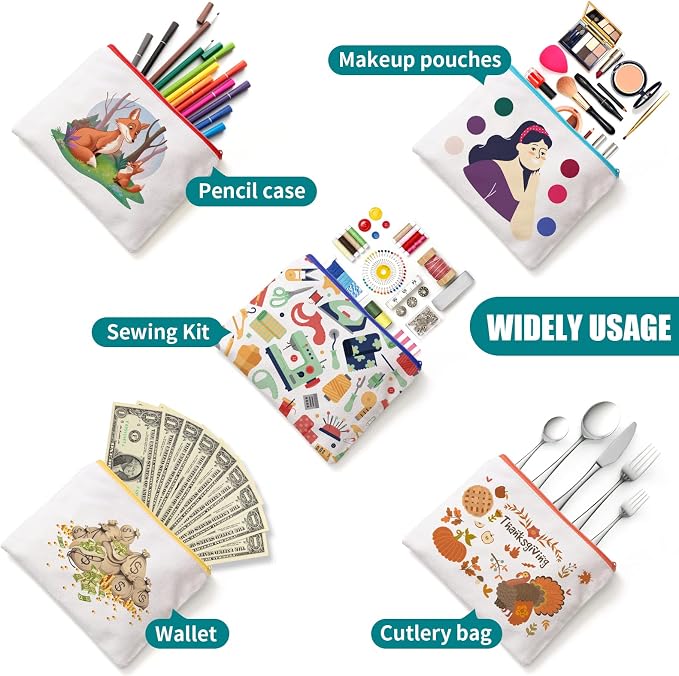 30-Pack Sublimation Blanks Tote Bags, 15 Canvas Tote & 15 Makeup Bags | - Image 7