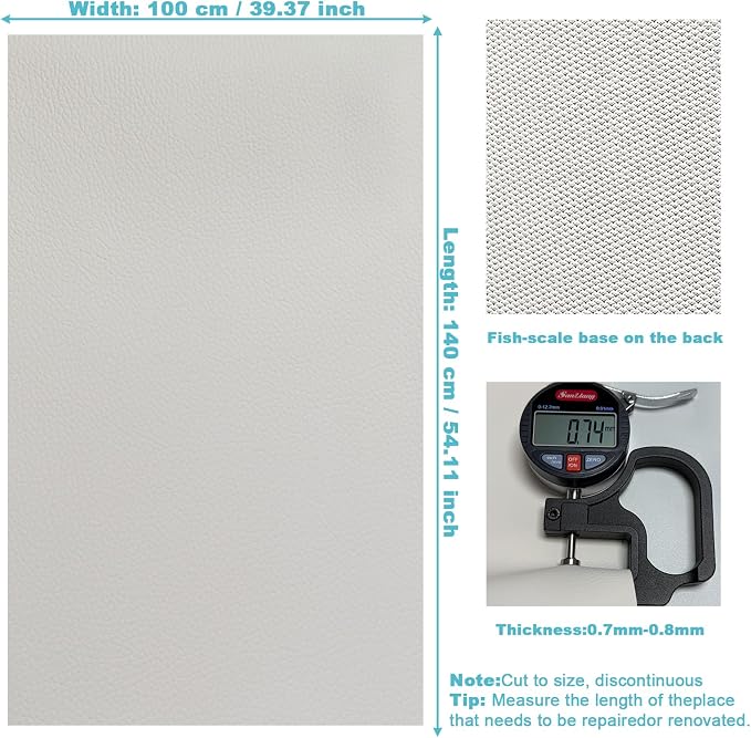 White Faux Leather Fabric 39"×55" Lychee Grain Upholstery Vinyl - Image 4