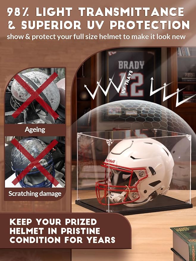JupDec Football Helmet Display Case, Full Size Acrylic Baseball Motorcycle - Image 4