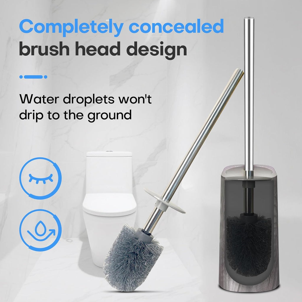 Marble Colored Toilet Brush and Holder Set,Stainless Steel Long Handle and Marble Colored Base for Bathroom Deep Cleaning，Space Saving for Storage，Drip-Proof，Grey