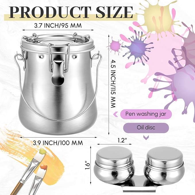 2 Pcs Paint Brush Cleaner Set Stainless Steel Double Dipper Palette Cup Paint - Image 2