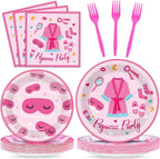 100 Pcs Pajama Party Paper Plates and Napkins Set Sleepover Party Decorations by Qyeahkj