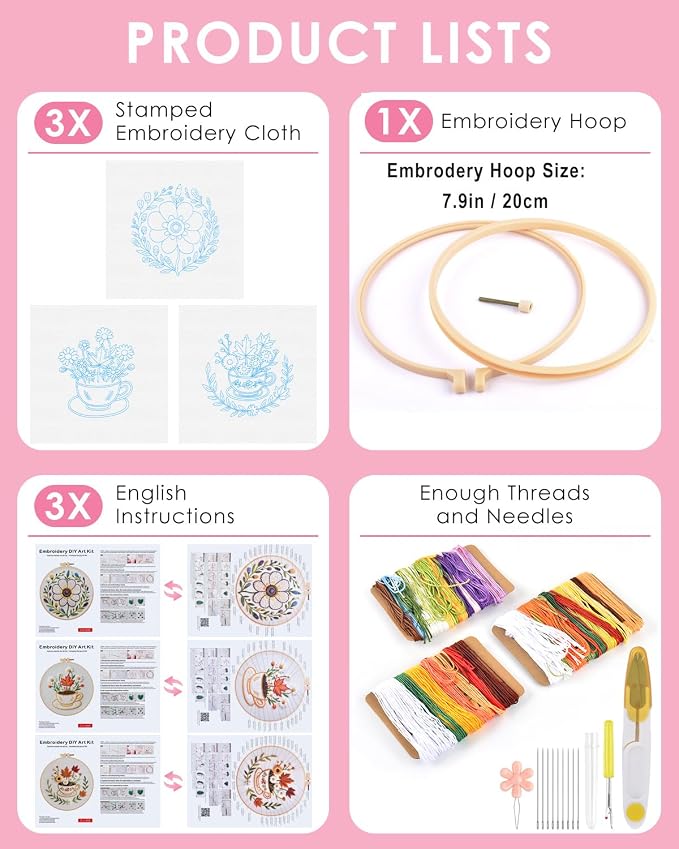 TINDTOP Embroidery Kit for Adult, 3 Pack Embroidery DIY Starter Kit, - Image 2