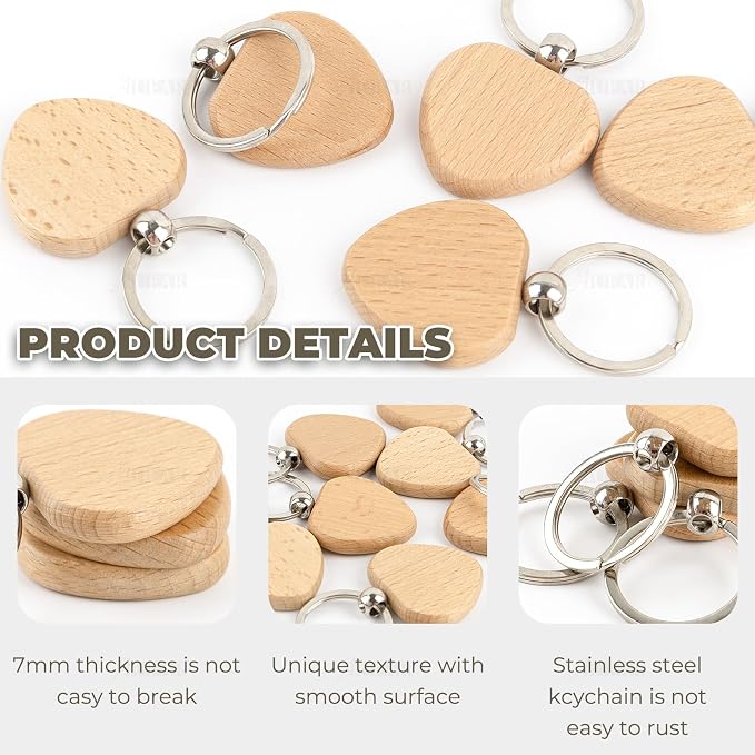 AUEAR, Blank Wooden Key Chain Wood Keychain Key Ring Key Tags Personalized EDC - Image 3