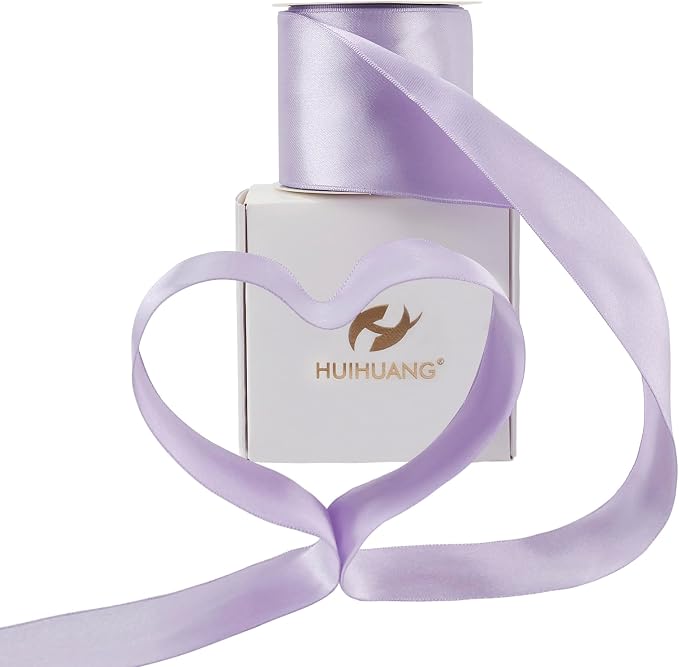 HUIHUANG Lavender Satin Wired Ribbon 2.5 inch Light Purple Double Sided Satin - Image 3