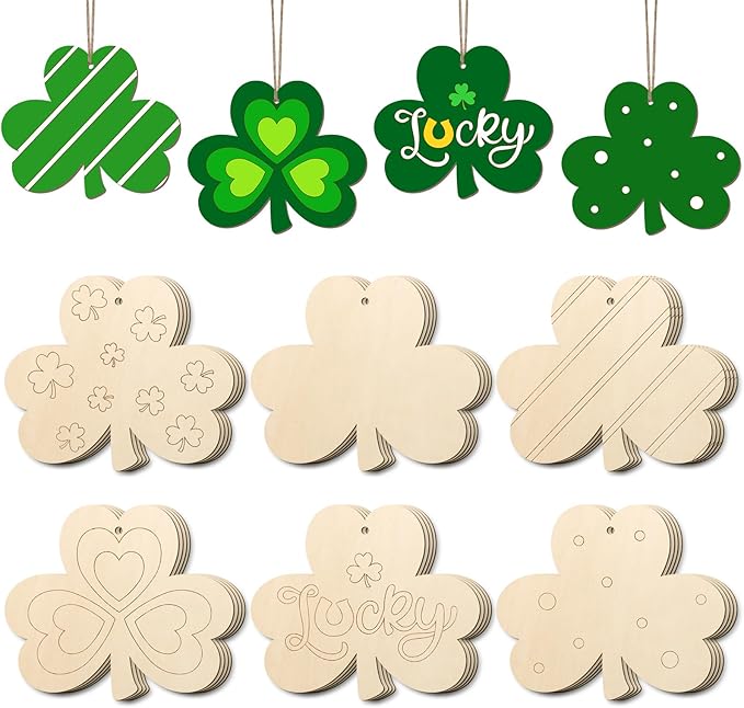 COCHIE St. Patrick's Day Shamrock Wood Crafts to Paint Set of 24, Saint Patrick by COCHIE