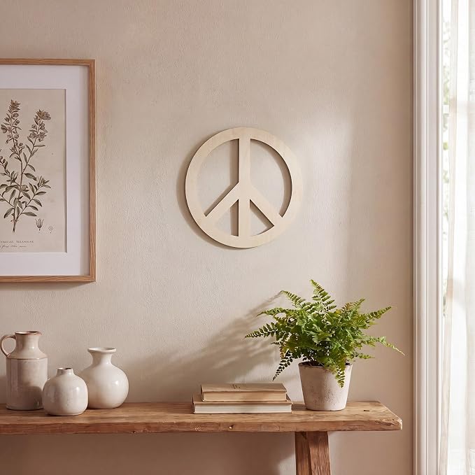 12 Pcs 12 Inches Wood Peace Cutouts Unfinished Round Wood Peace Sign Decor - Image 6