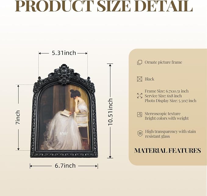 Cuspin Vintage Picture Frame 6x8 Black Frame, Ornate Resin Photo Frame - Image 6