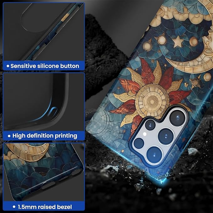 Case for Samsung Galaxy S24 Ultra Case, Sun Moon Stars Faux Stained Glass - Image 4