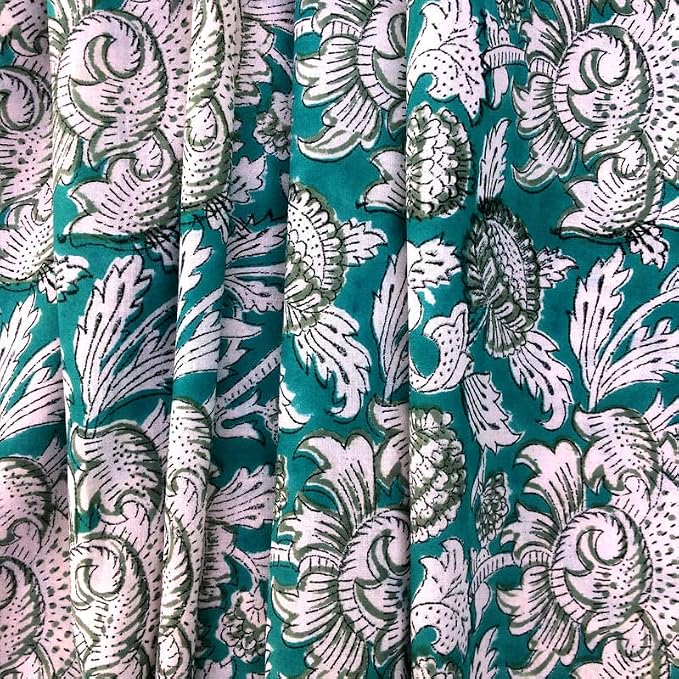 E-Tailor® Indian Ethnic 100% Cotton Voile Running Hand Block Print Natural - Image 4