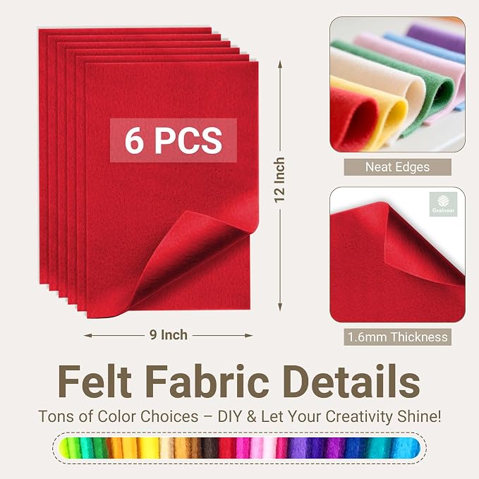 Red Soft Felt Sheets for Crafts, 1.6mm Thick, Kids' Crafts, DIY Projects - Image 2