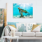 JAPO ART Green Sea Turtle Wall Art Submarine Picture Blue Ocean Animal Painting - Image 4