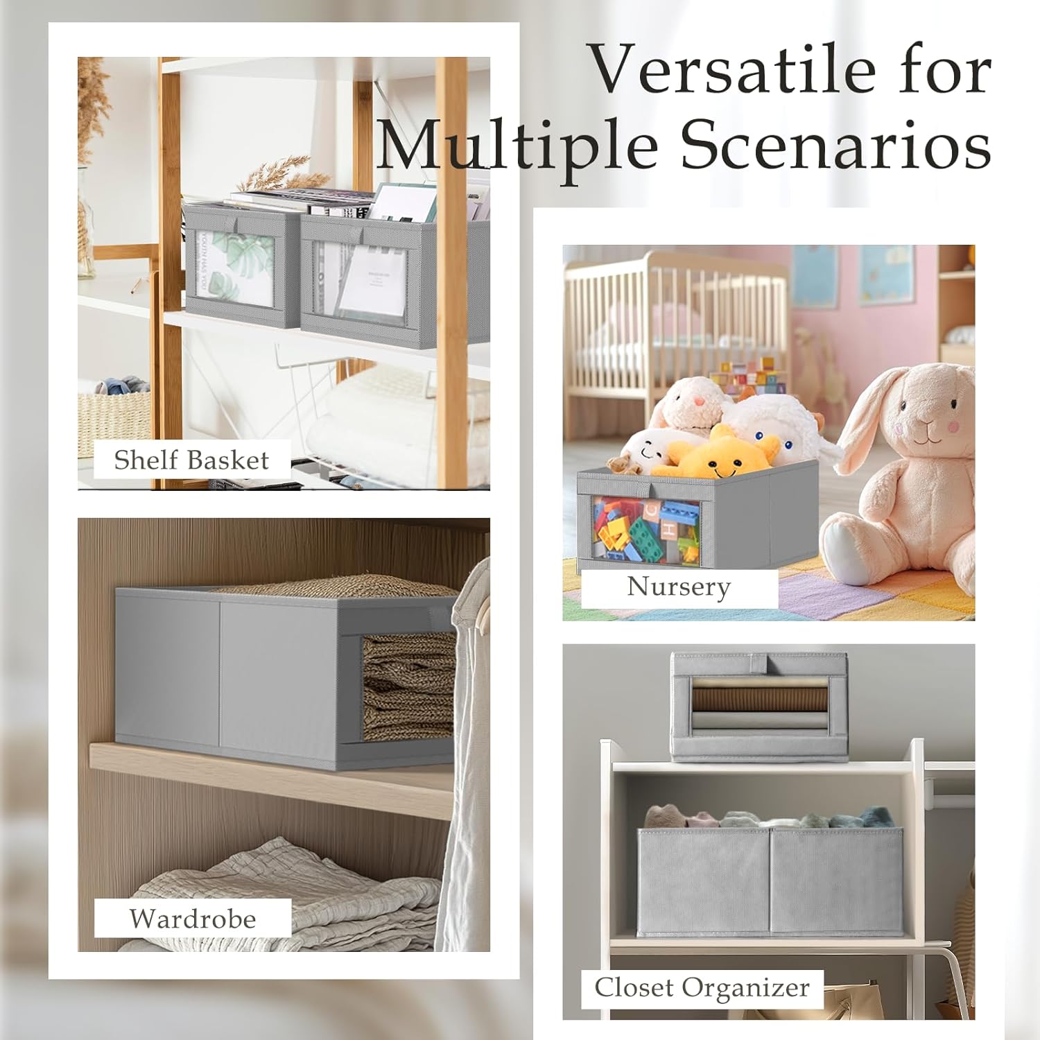 Criusia 8 Pack Linen Closet Organizers and Storage, Large Linen Closet Baskets for Organization, Foldable Storage Containers for Toys, Clothing, Towels, Jeans, Books, Shelves, Grey