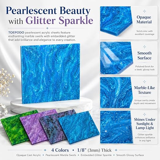 TOEPODO Pearlescent Cast Acrylic Sheets Pearl Acrylic 1/8inch Thickness Acrylic - Image 4