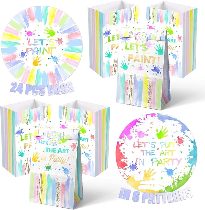 24 Art Birthday Party Favor Bags Painting Goodie Bags Rainbow Pastel Colorful - Image 2