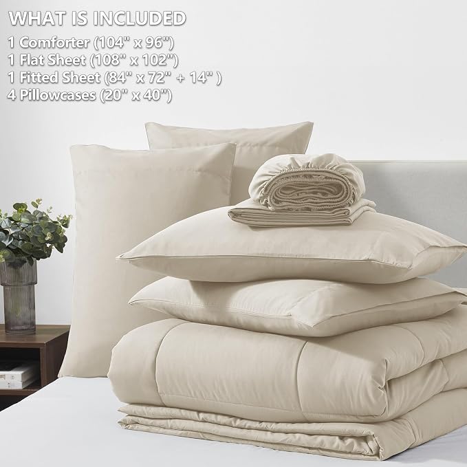 CozyLux California King Comforter Sets Oatmeal, 7 Pieces Cal King Bed in a Bag - Image 6