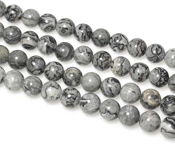 MJDCB AAA Natural Map Stone Beads Gray Picasso Stone Beads - Image 5
