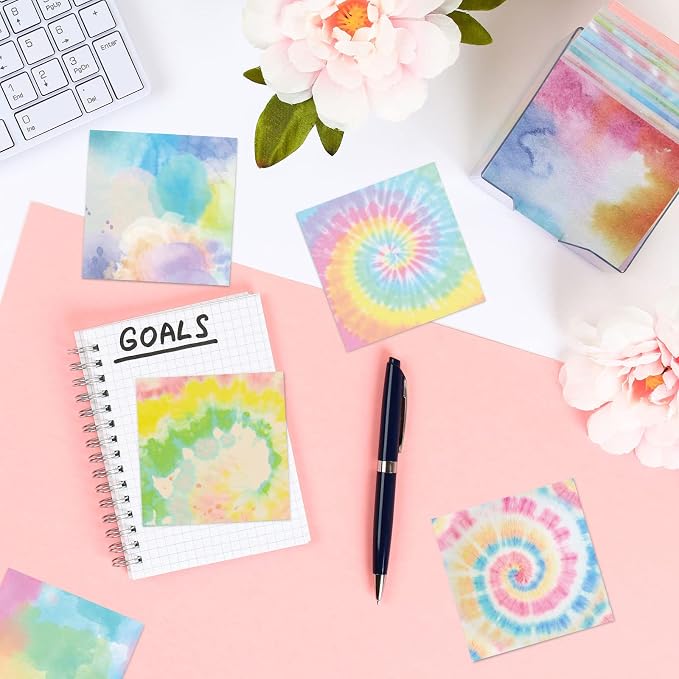 Eaasty 12 Pcs Rainbow Sticky Notes Tie Dye Pastel Sticky Note Fun Self Adhesive - Image 6