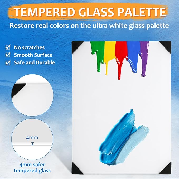 Glass Palette for Oil Painting, 12 x 9 Inches, Ultra White, Watercolor - Image 3