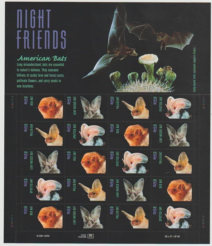 United States Postal Service Night Friends American Bats Sheet of Twenty 37 by United+States+Postal+Service