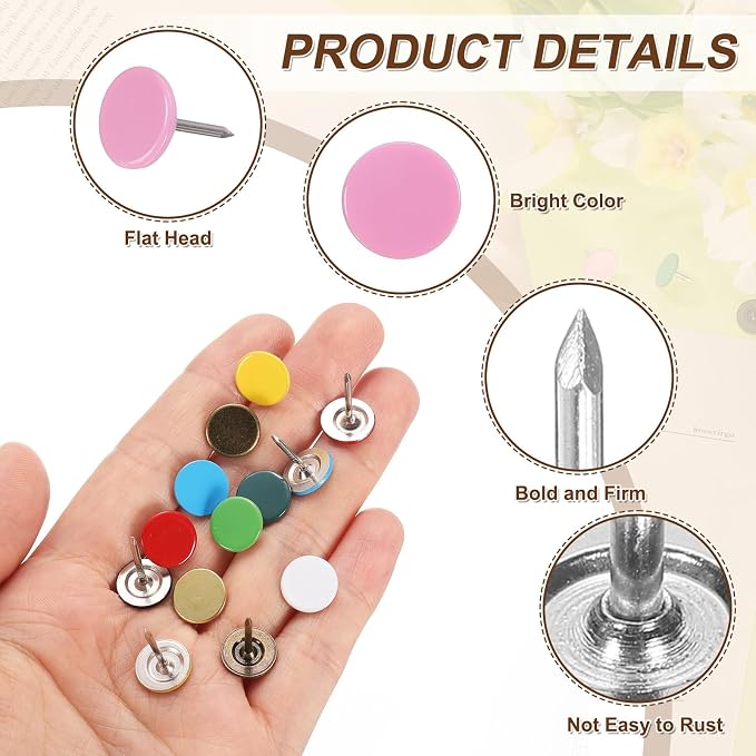 uxcell 150Pcs Upholstery Tacks, 11mmx15mm Flat Head Thumb Tack Decorative - Image 3