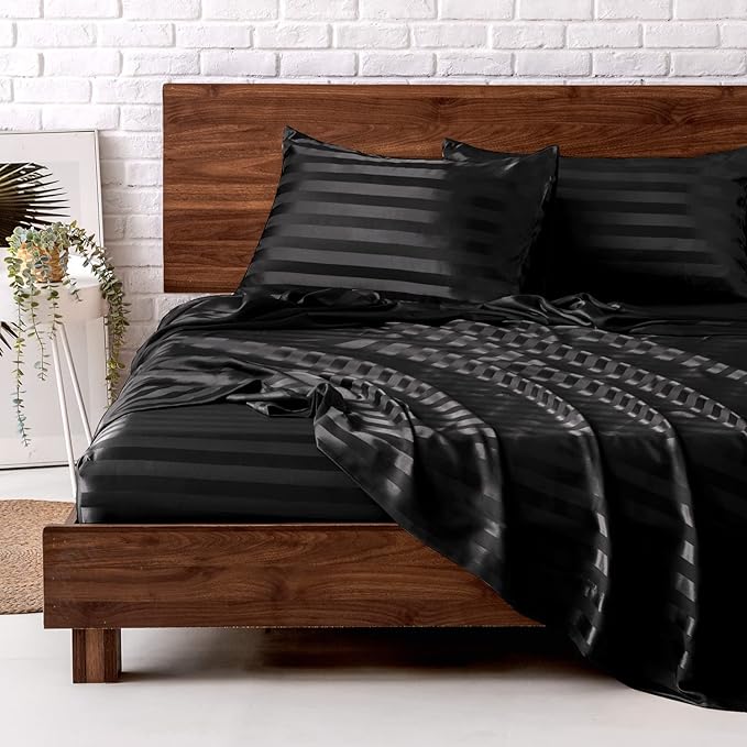 MR&HM Satin Bed Sheets, Twin Size Sheets Set by MRHM