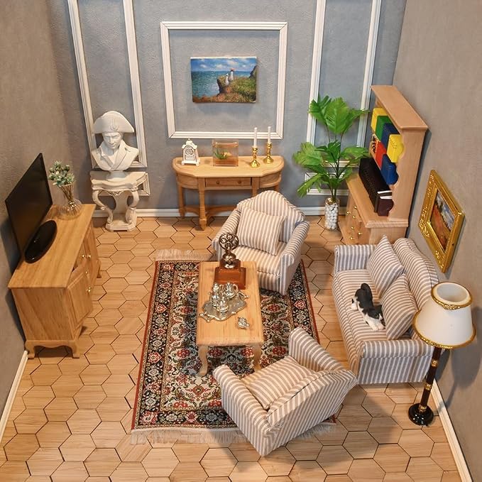 iLAND Miniature Wooden Dollhouse Furniture Set: Sofa, Coffee Table by ILANDTradingCoLtd