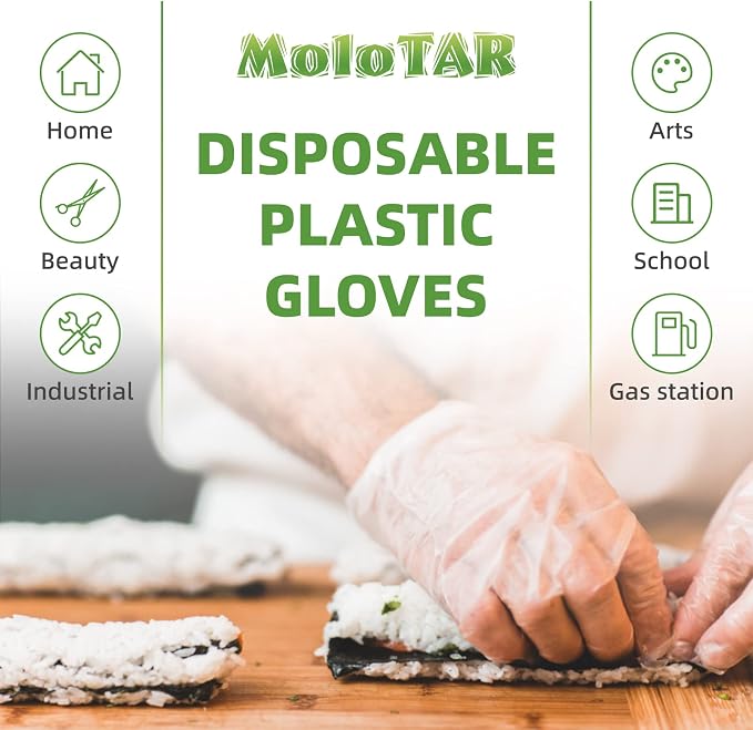 MoloTAR 100 pcs Plastic Disposable Gloves, Disposable Gloves, One Size Fits Most - Image 4
