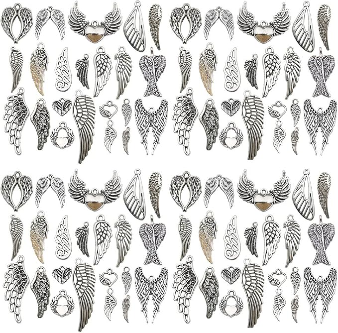 WOCRAFT 120pcs Antique Silver Wing Charms by WOCRAFT