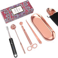 Lsnisni 5Pcs Accessory Set With Rechargeable Electric Lighter, Storage Tray, Wick Trimmer, Snuffer, Dipper, Stainless Steel Care Kit Gift Package for Candle Lover Rose Gold