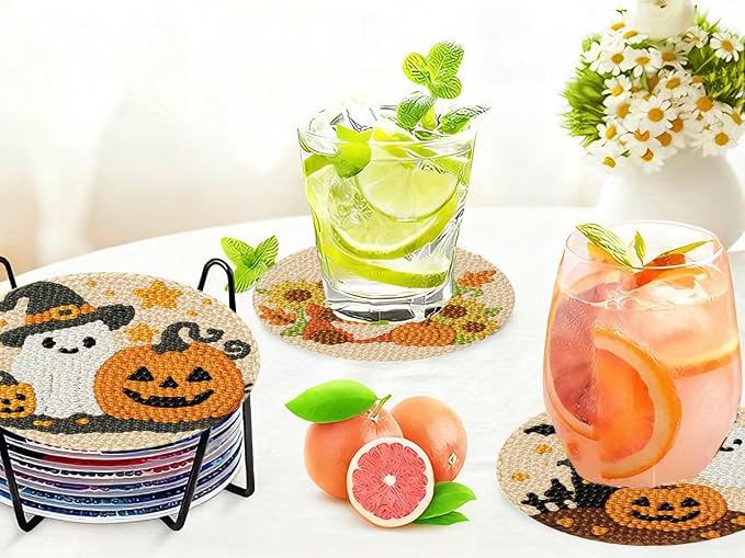 8 PCS Halloween Diamond Art Coasters Kits Cute Diamond Painting Coaster | - Image 8