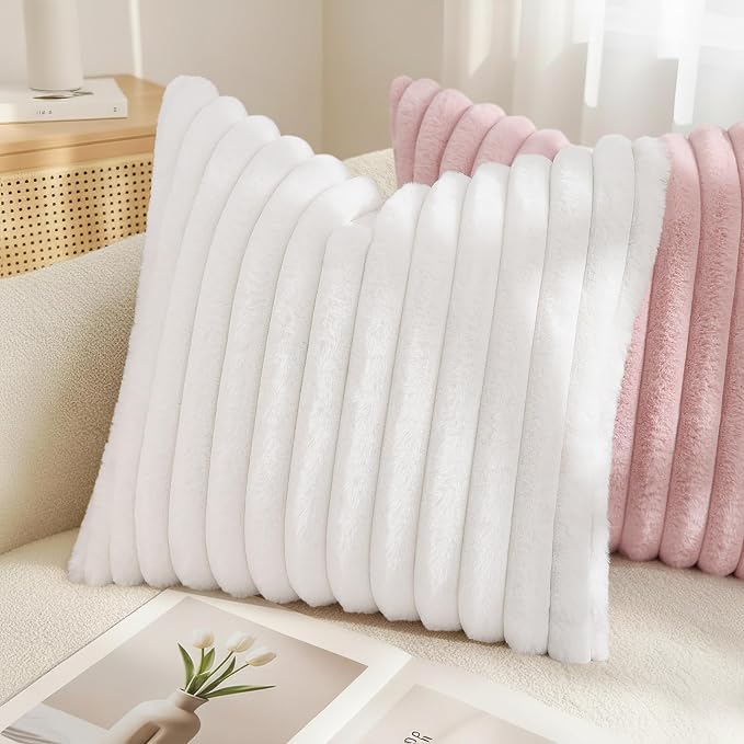 decorUhome Summer Cozy Faux Fur Throw Pillow Covers 26x26 Set of 2 Decorative - Image 4