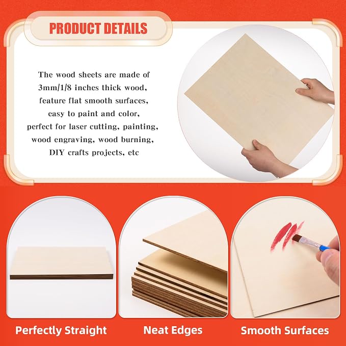 AWIZOM 12 Pack Basswood Sheets for Crafts-12 x 16 x 1/8 Inch- 3mm Thick Plywood - Image 3