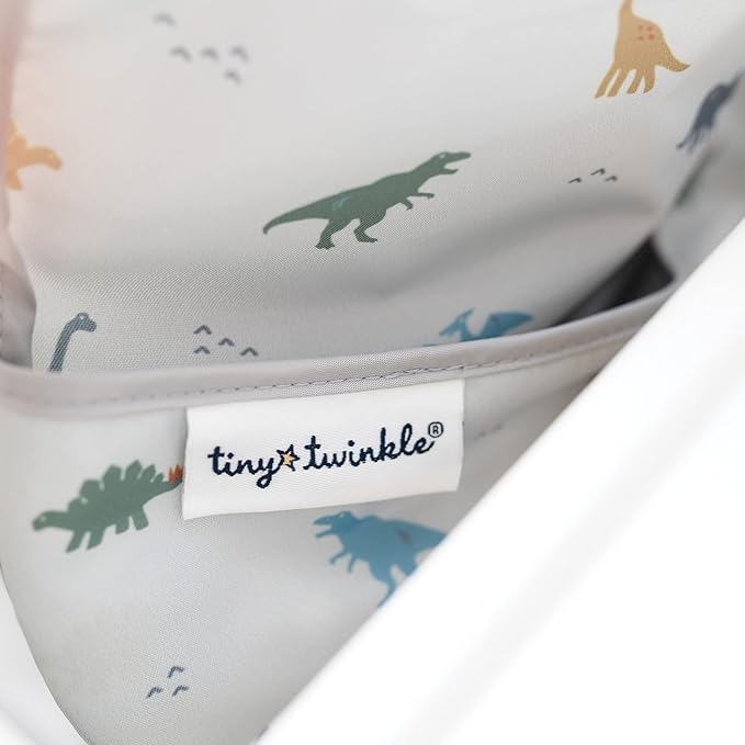 Tiny Twinkle Short Sleeve Apron Baby & Toddler Bib for Boys – Waterproof, Mess-Proof Bibs for Eating & Feeding, Machine Washable, Perfect Holiday Gift (Dinosaur, 6–24M)