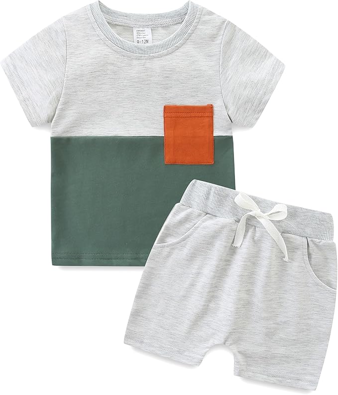Baby Boy Outfits Short Long Sleeve Pants Clothes Set Spring Summer Hooded Patchwork Sweatshirt