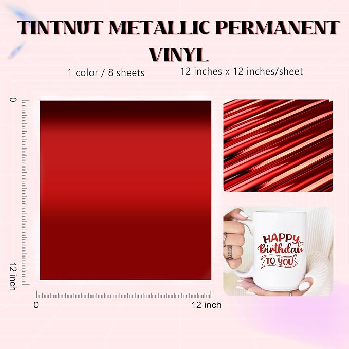 Tintnut Holographic Permanent Vinyl 8 Sheets 12x12in Red Adhesive Vinyl | Solid - Image 2