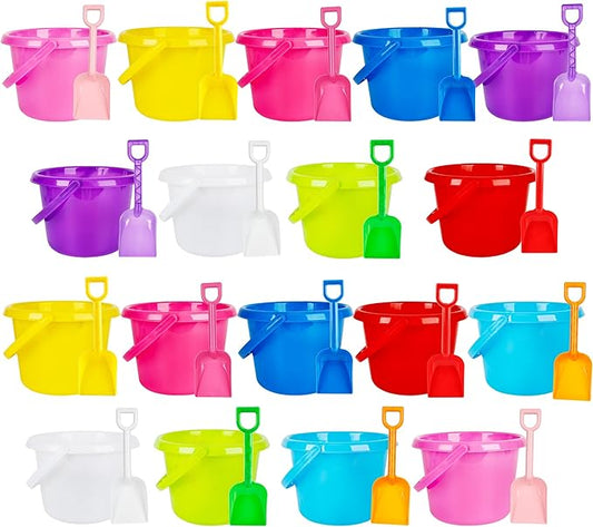 18 Sets Sand Buckets and Shovels for Kids 7.5 Inch Plastic Beach Water Pails Sand Toys for Boys and Girls Colorful Pool Castle Play Buckets Fun Great Summer Party Favors Bulk, 9 Colors