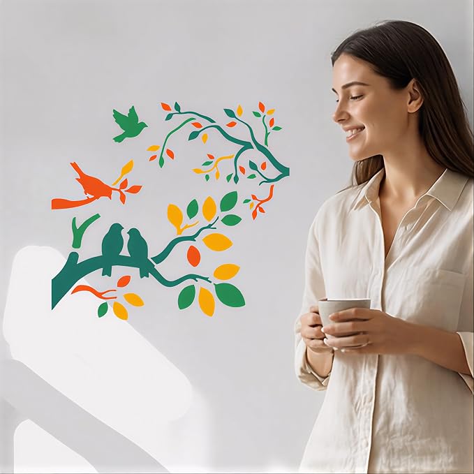6pcs Tree Leaves Stencil for Painting Birds Branches Painting Crafts Template - Image 6