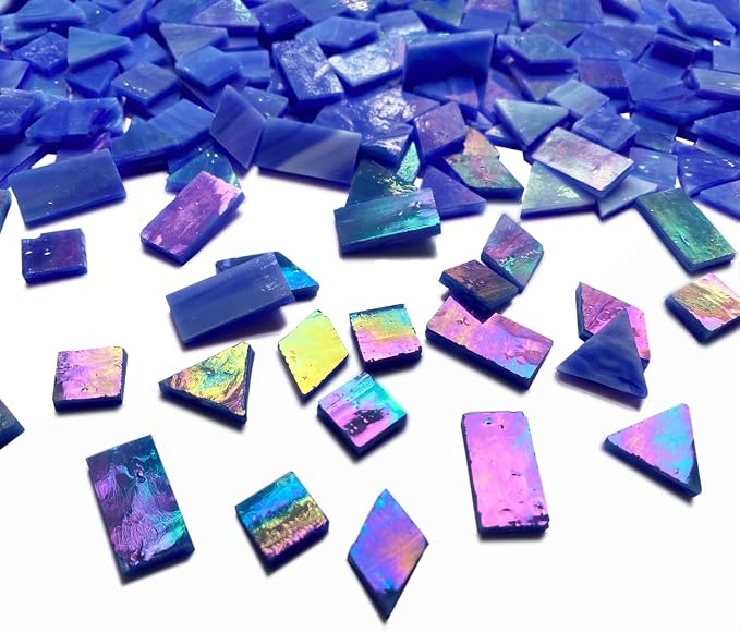 Magic Iridescent Blue Stained Glass Mosaic Tiles, 280 Pieces Mixed 4 Shapes - Image 3