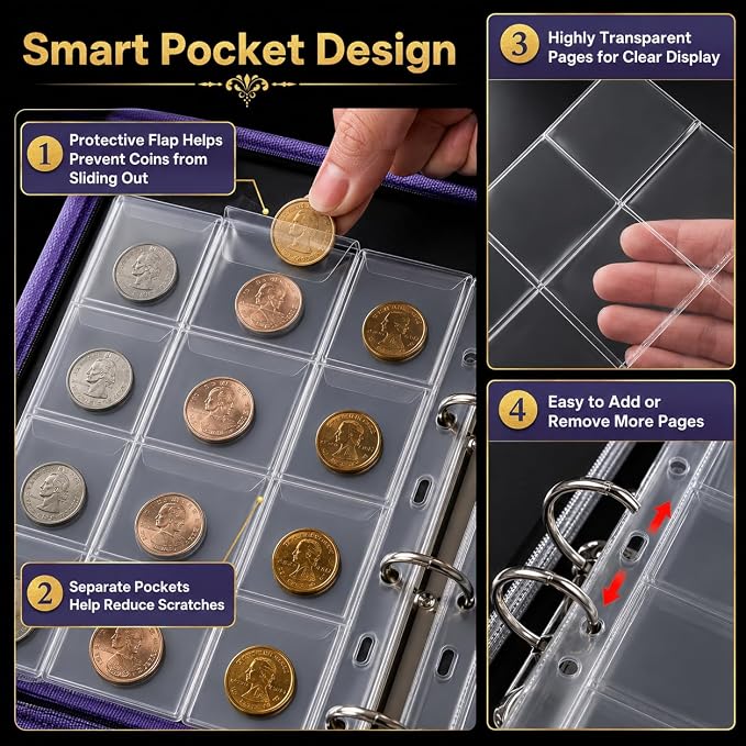 Coin Collection Book Holder for Collectors, 200 Pockets Collecting Album& 30 - Image 4