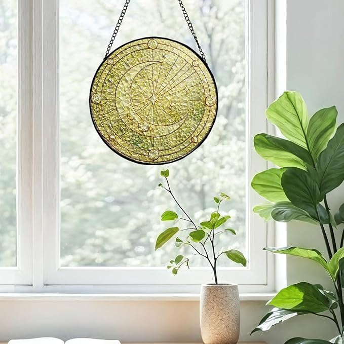 Stained Glass Window Hanging, Crescent Moon Sun Catchers Stained Glass Panels - Image 5