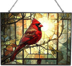 Rectangle Vintage Cardinal On Branch Stained Glass Window Hanging Customized by 365CUSGIFTS