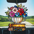 Floral Tea Cup and Books Acrylic Suncatcher Stained Glass Effect Window Car - Image 5
