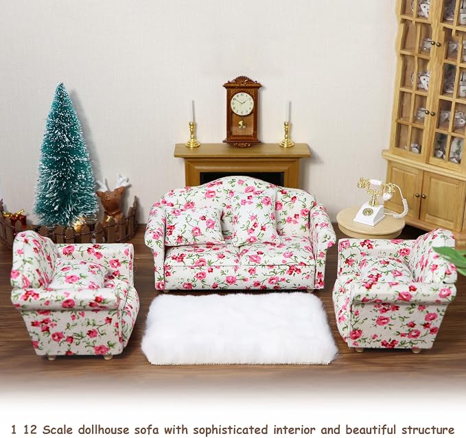 Dollhouse Couch with Pillow 1 12 Scale Miniature Sofa Arm Chair Living Room - Image 7
