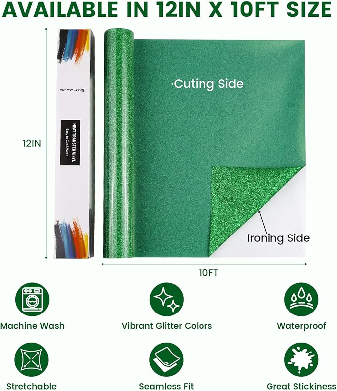 Green Glitter HTV Heat Transfer Vinyl - Image 6