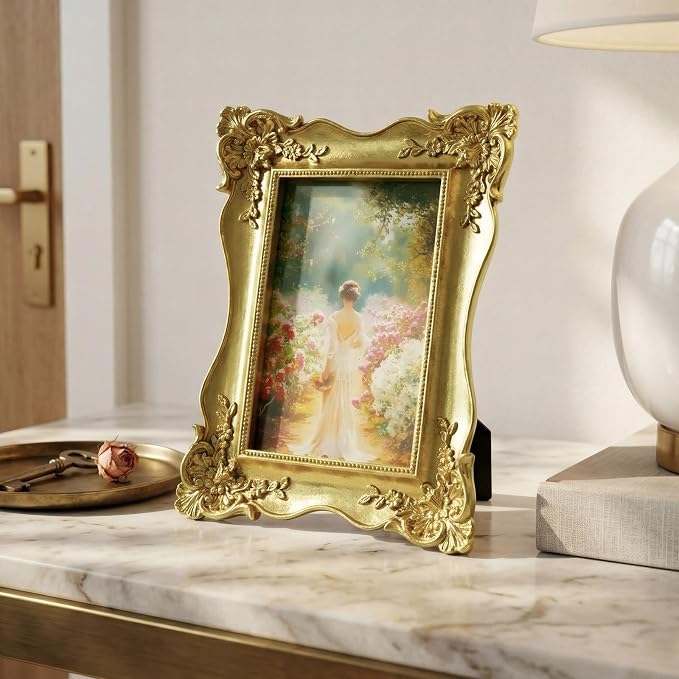 Cuspin 4x6 Picture Frame Gold Vintage, Ornate Decorative Photo Frame - Image 2